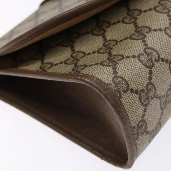 GUCCI GG Supreme Web Sherry Line Clutch Bag PVC Beige Gold 89 01 030 Auth 141030 - Picture 3 of 16